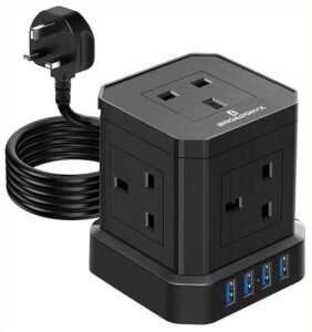 Extension Cord Tower with USB Ports 3250W / 13A – Black