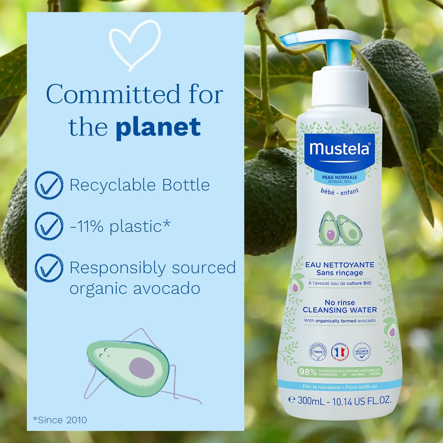 Baby Cleansing Water - No-Rinse Micellar Water - with Natural Avocado for Baby's Face, Body & Diaper - 300ml